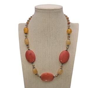 Orange & Yellow Glass and Beaded Statement Vintage Necklace